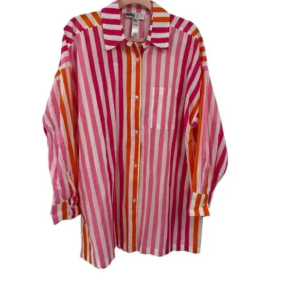 BEACH RIOT Alexa Stripe Button Down Tunic L/XL Sunset Stripes Pink Orange Swim - Picture 7 of 7